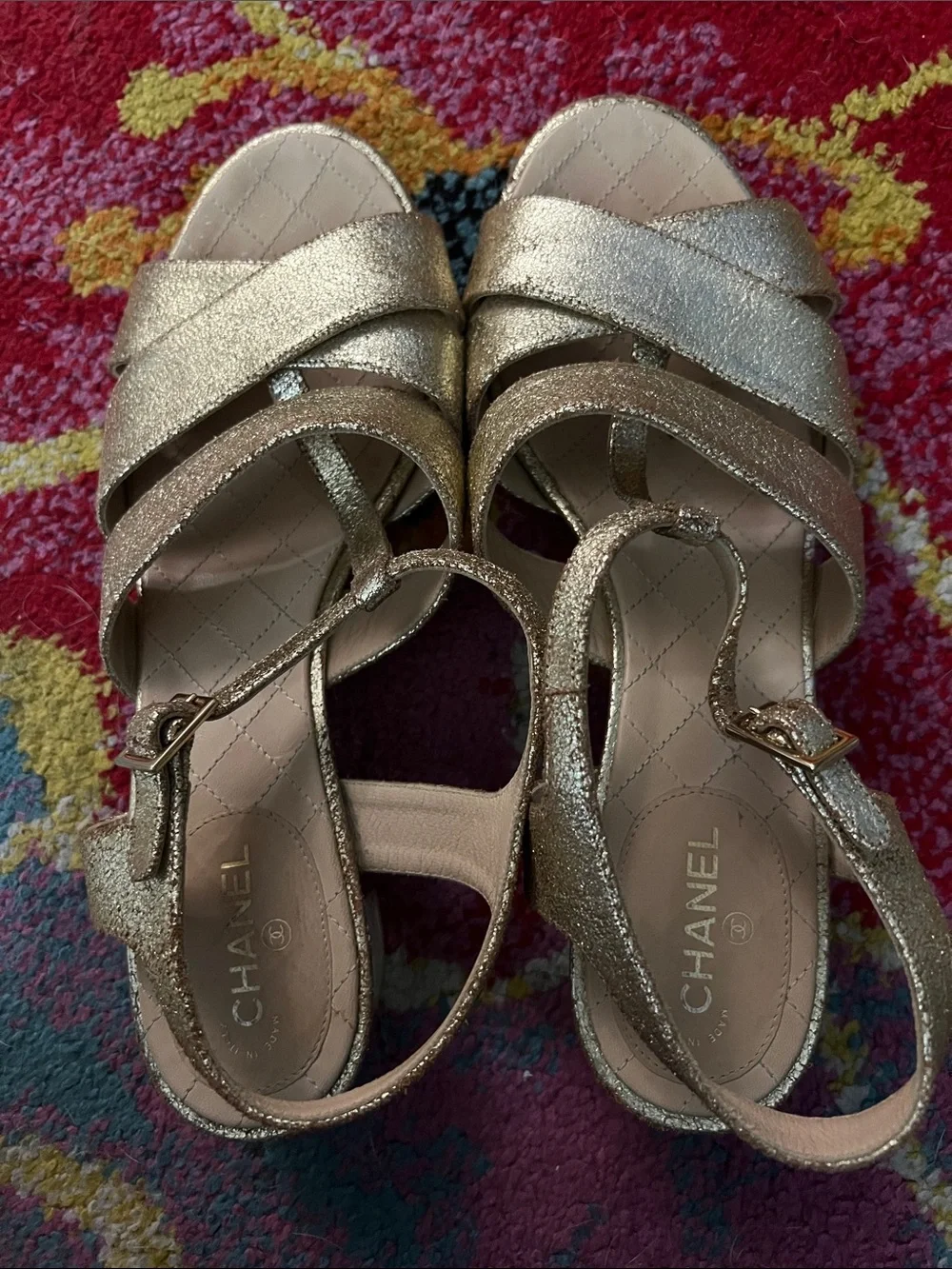 CHANEL Gold Sandal Women’s 39.5